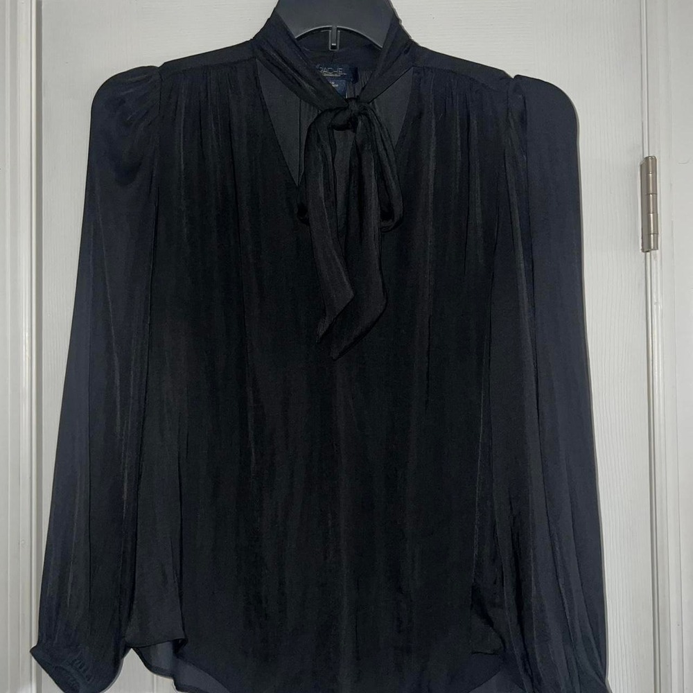Black blouse with tie neck detail